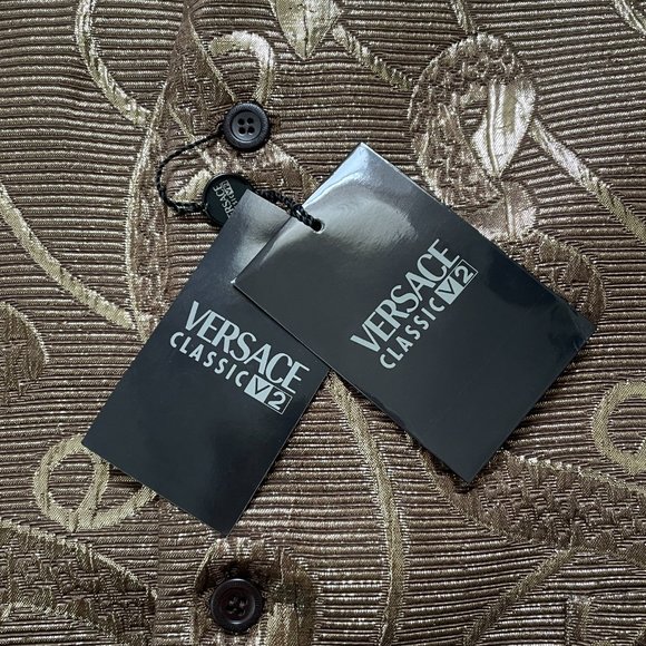 NWOT Versace Classic V2 Lurex Brocade Bow Pattern Waistcoat- Size 52 - Picture 7 of 10